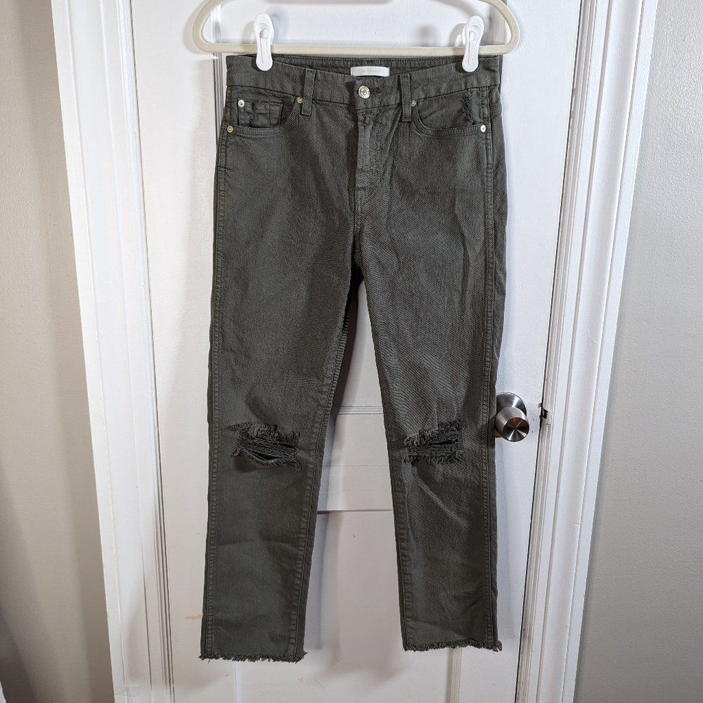 7 For All Mankind | Ripped Knees Distressed  Dark Green Jeans Size 28